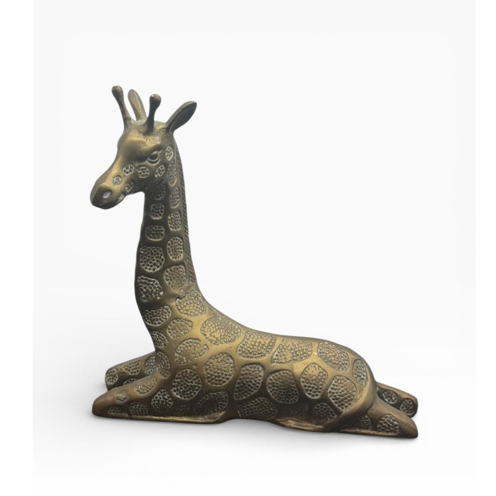 Vintage‎ Large Brass Giraffe Figurine Seated 10.5" Decorative Animal Statue